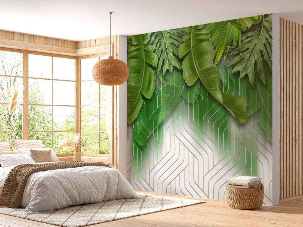 Goldene Linien Effekt mit grünen Blättern