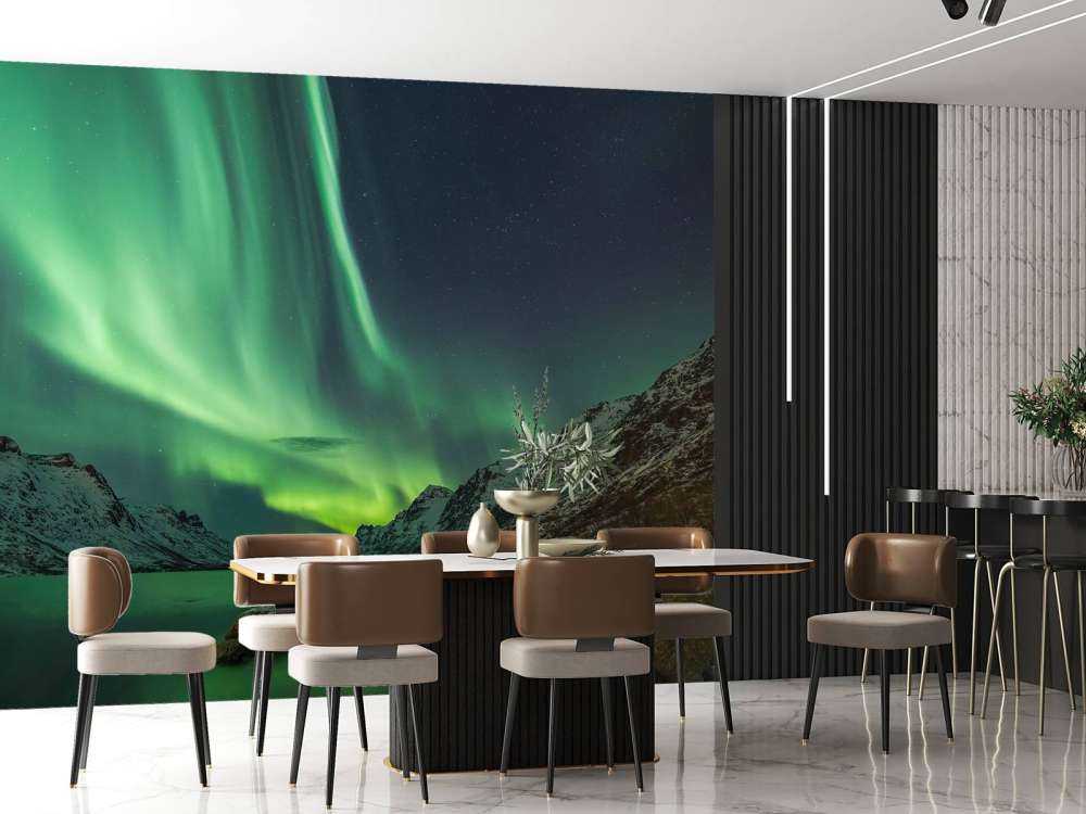 Nordlichter zwischen zwei Fjorden auf Fototapete