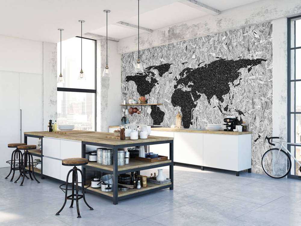 Schwarze Weltkarte auf weißem Hintergrund