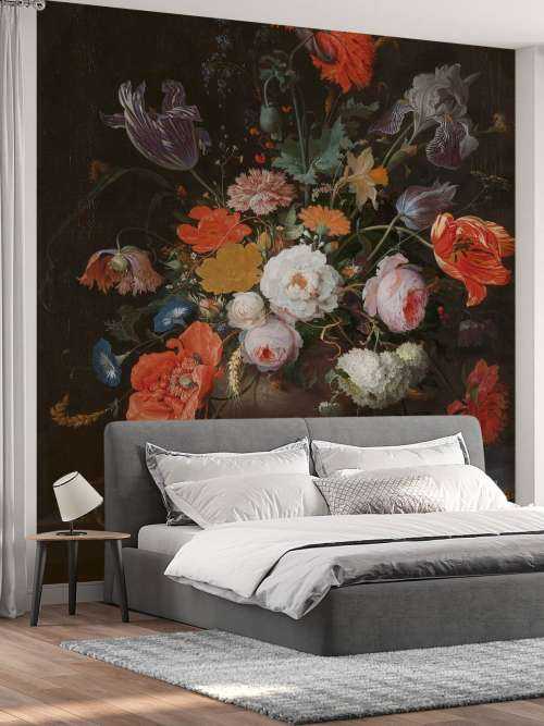 Stillleben mit Blumen und einer Uhr
