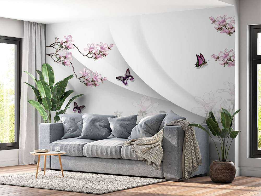 Weißer 3D-Hintergrund mit dekorativer Blüte