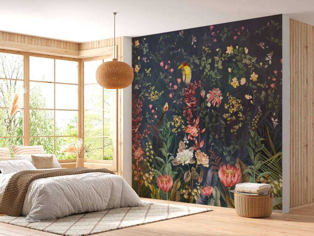 Dschungelblumen und Vögel