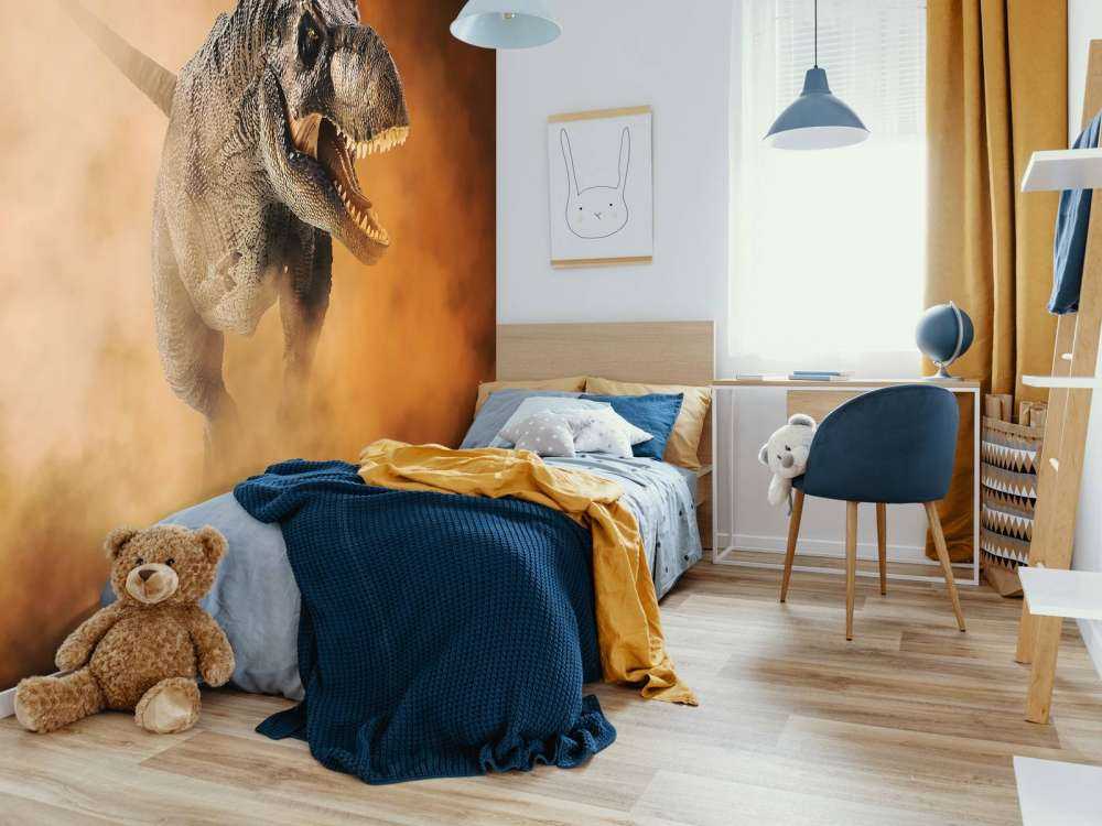 Tyrannosaurus läuft durch Rauch