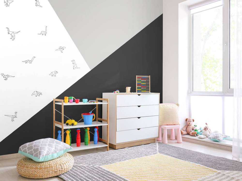 Schwarze und weiße Dreiecke mit Dinosauriern