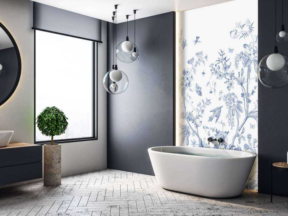 Florale Illustration, blau und weiß