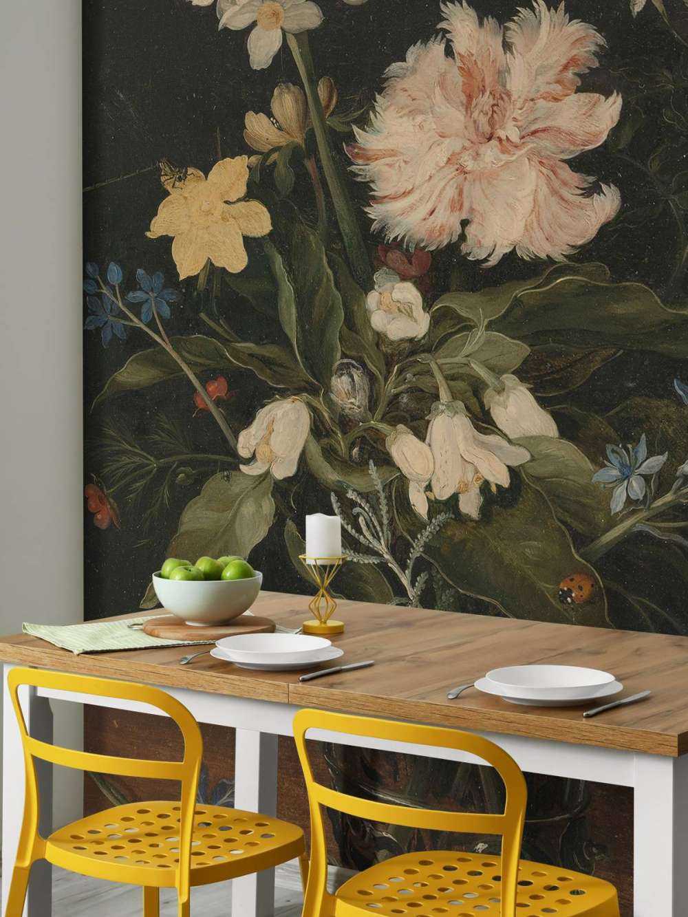 Stillleben mit Blumen in einem Glas auf Fototapete