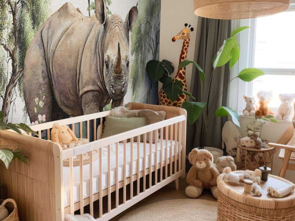 Nashornbaby in der Savanne