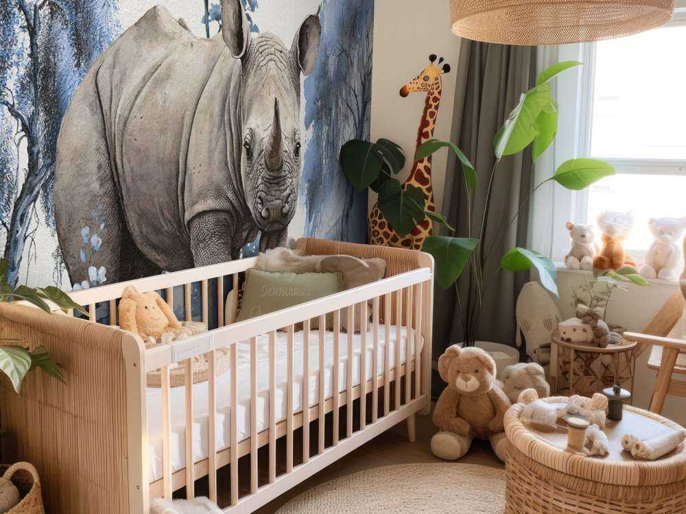 Baby-Nashorn in der Savanne blau