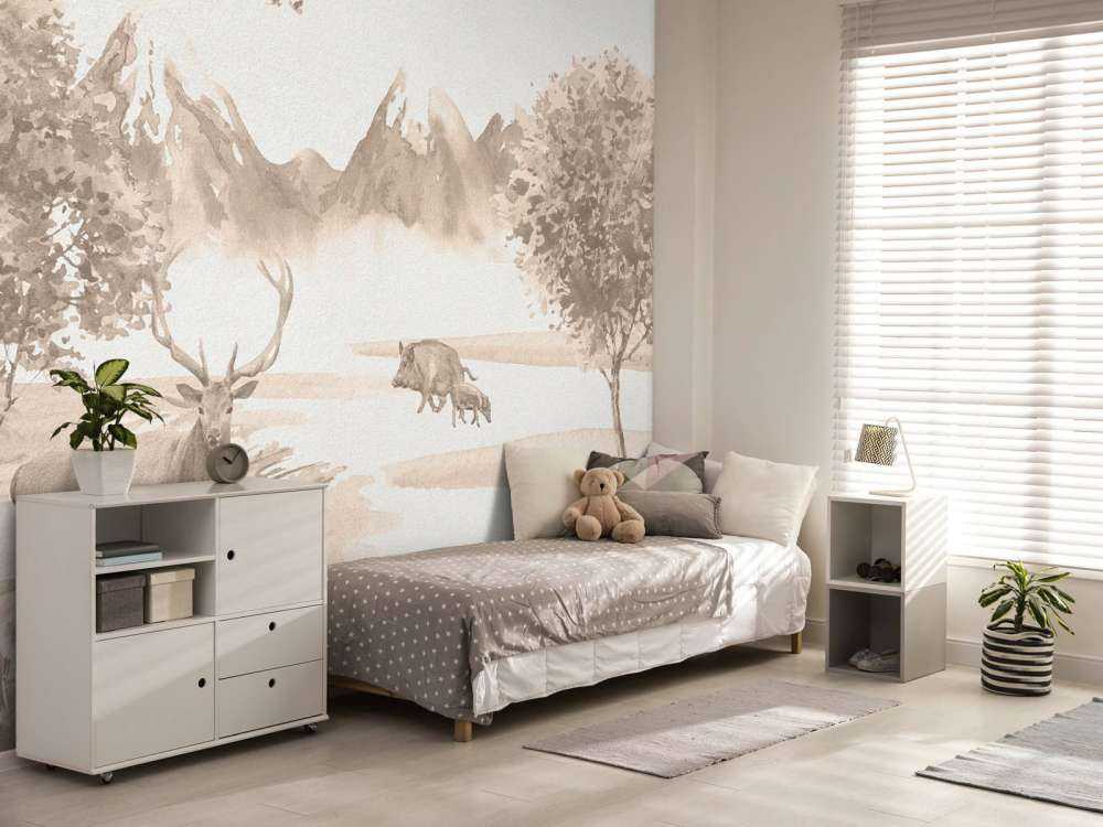 Wald mit Tieren in Taupe