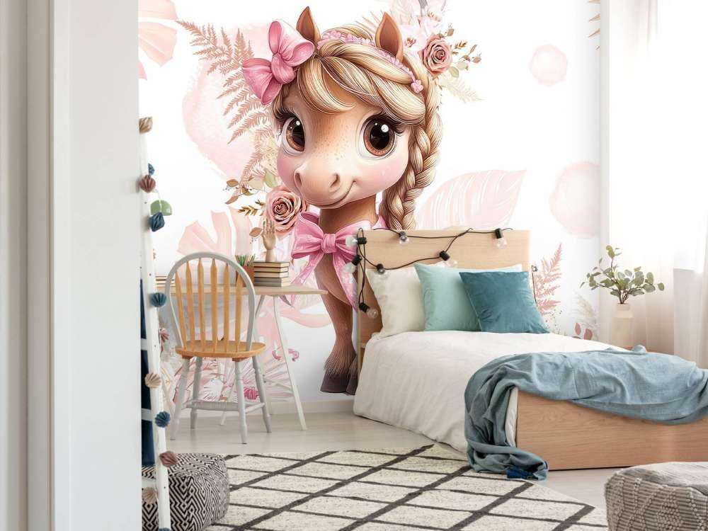 Elegantes Pony mit rosa Schleife