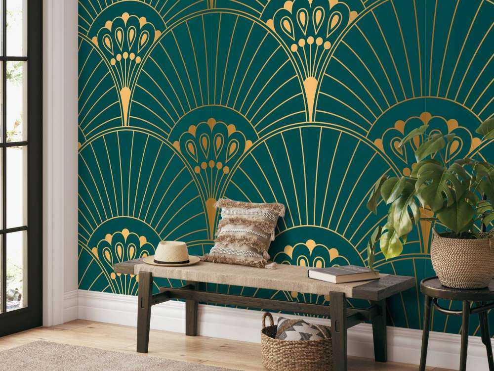 Art Deco Fächer in Petrol
