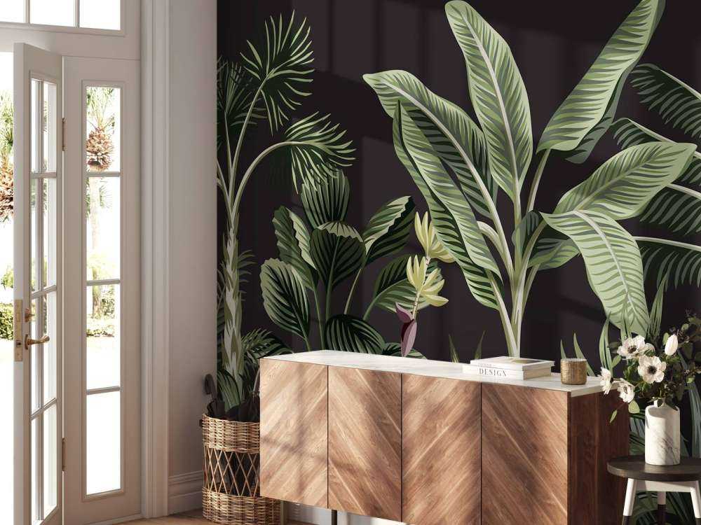 Tropische Palme auf dunklem Hintergrund