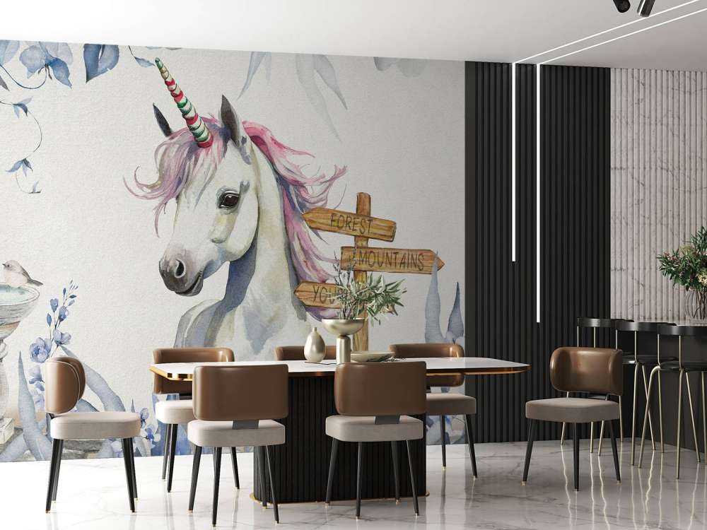 Baby Einhorn mit Pflanzen blau