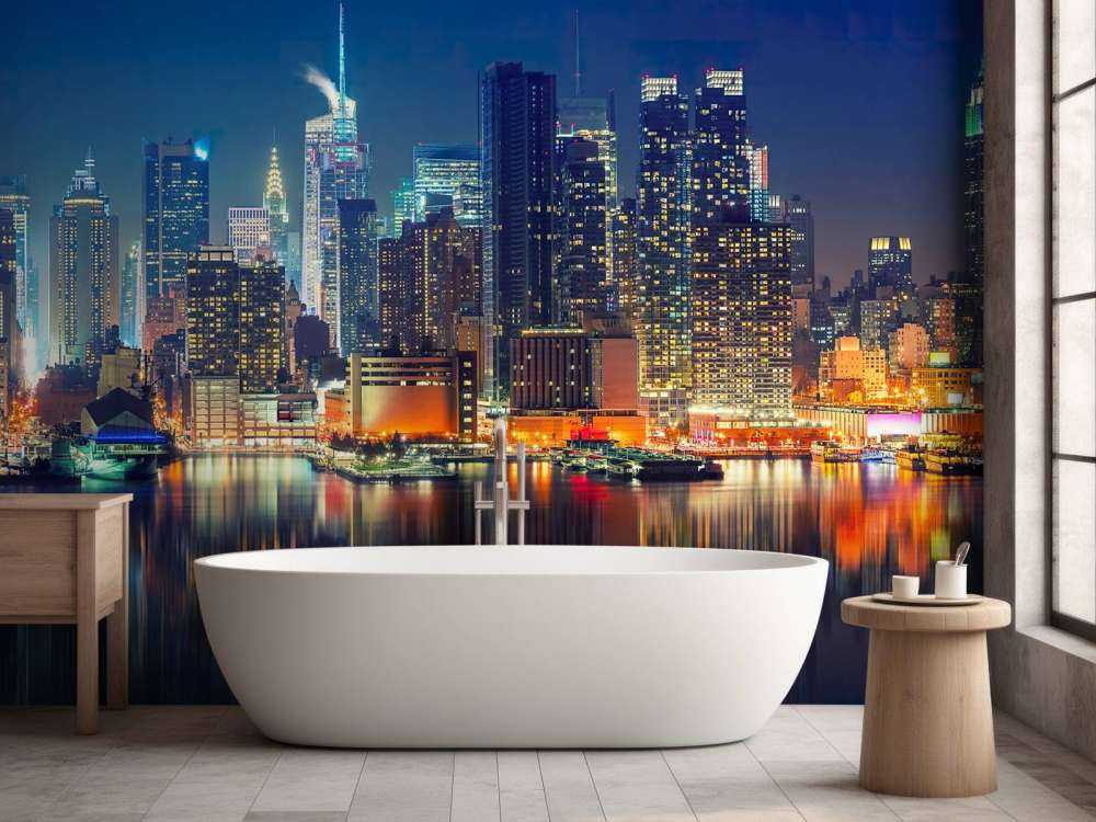 Fototapete New Yorker Skyline bei Nacht