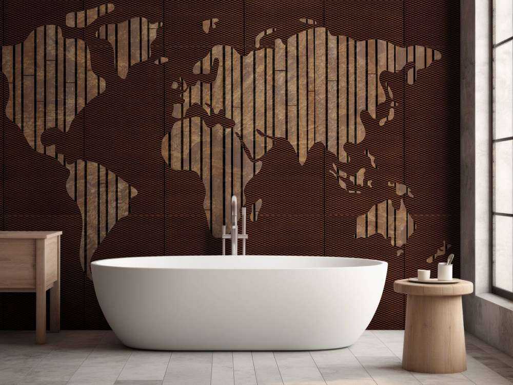 Weltkarte mit Holztextur