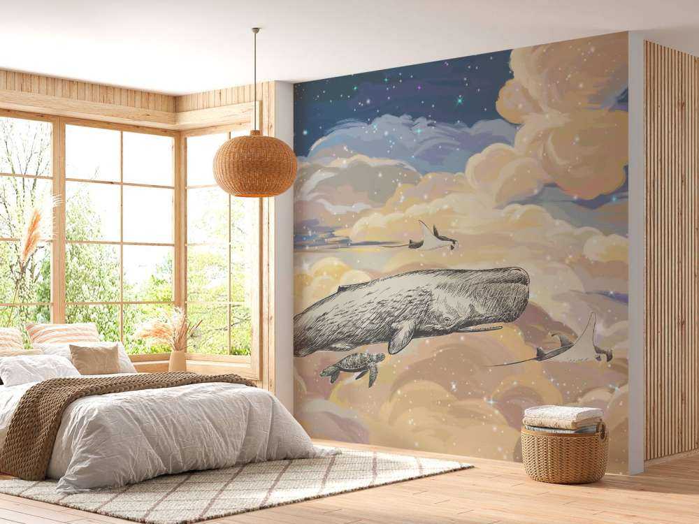 Walfisch schwimmt durch die Wolken