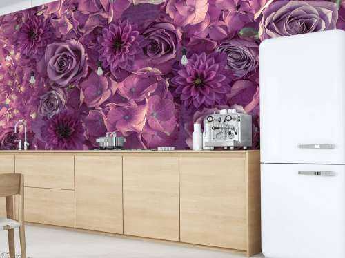 Lila Hortensien, Rosen und Dahlien