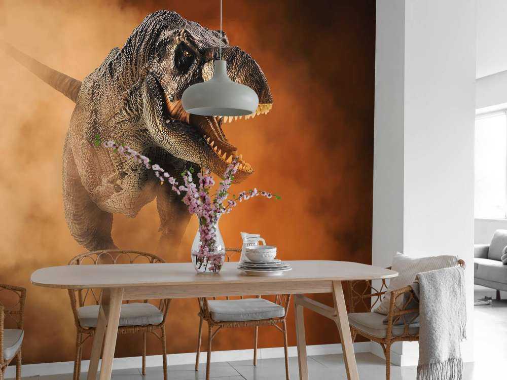 Tyrannosaurus läuft durch Rauch