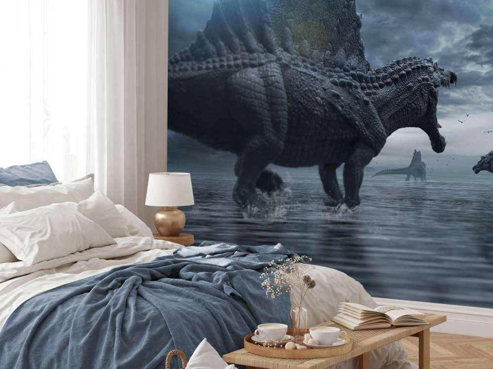 Spinosaurus-Gruppe in einem Jagdgebiet