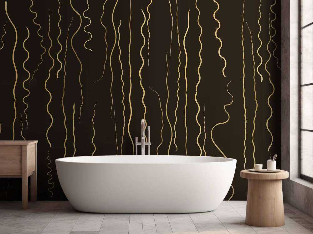 Organische Linien Gras gold auf Ebenholz schwarz