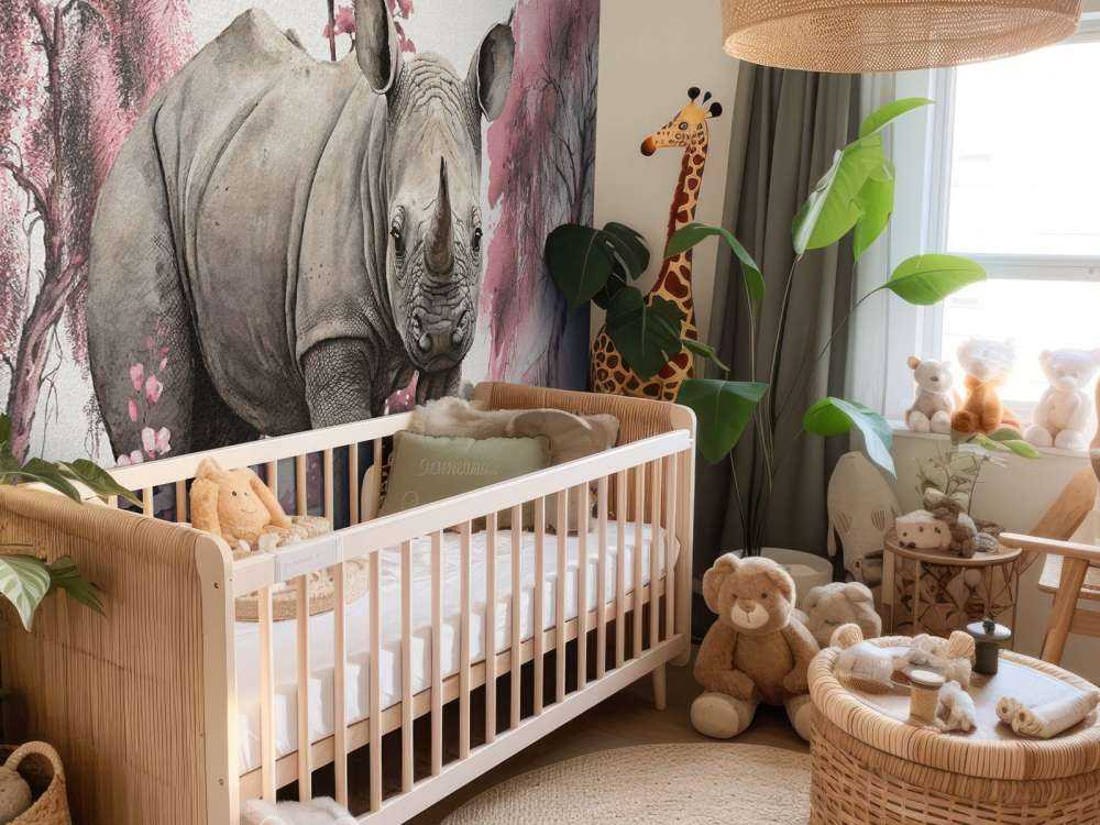 Baby-Nashorn in der Savanne rosa