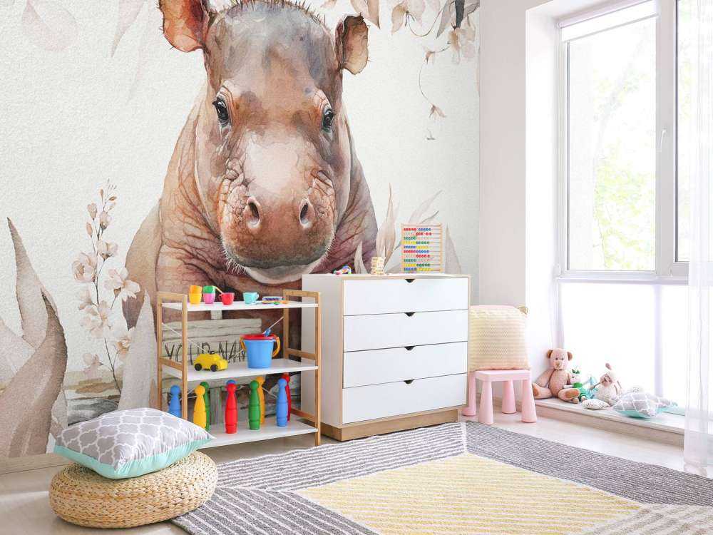 Baby-Nilpferd zwischen den Blättern taupe