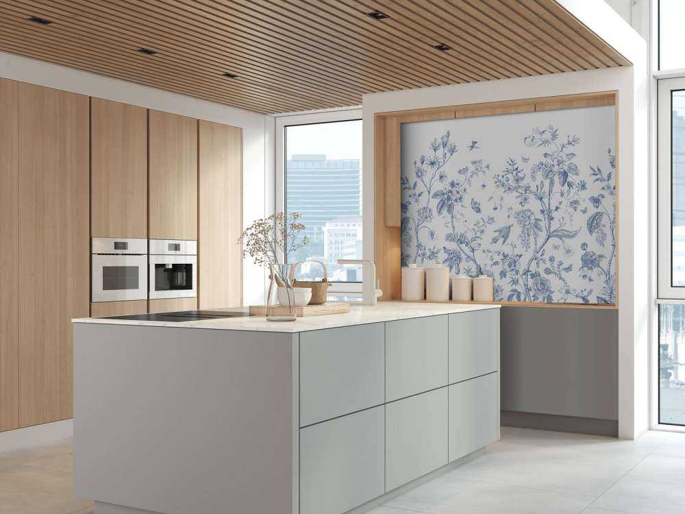 Florale Illustration, blau und weiß