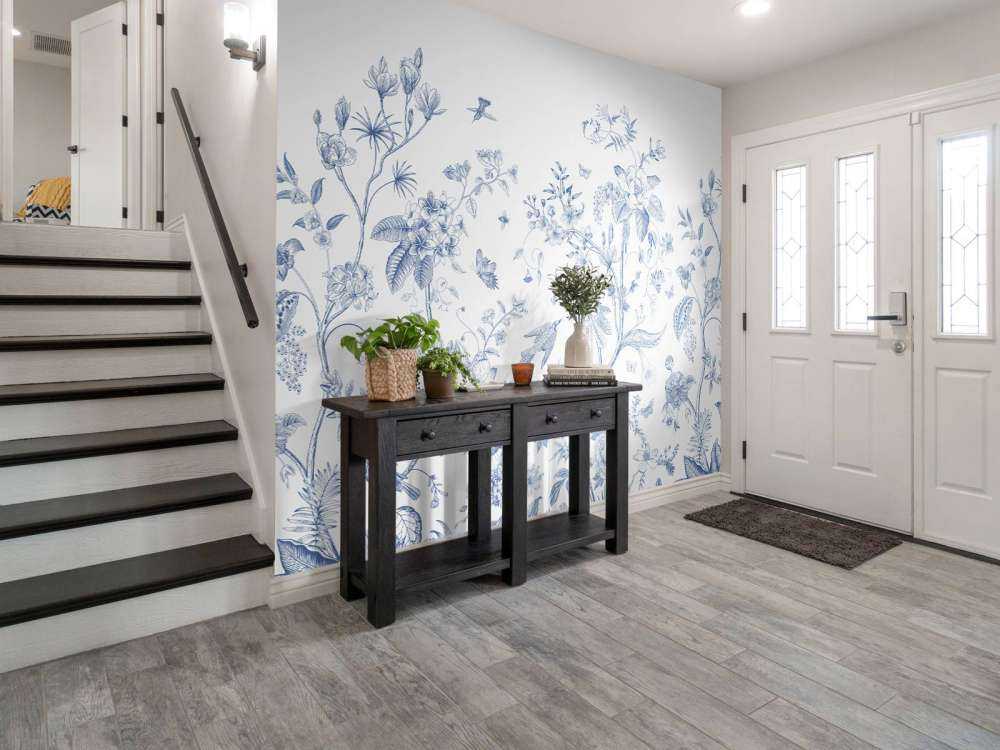 Florale Illustration, blau und weiß