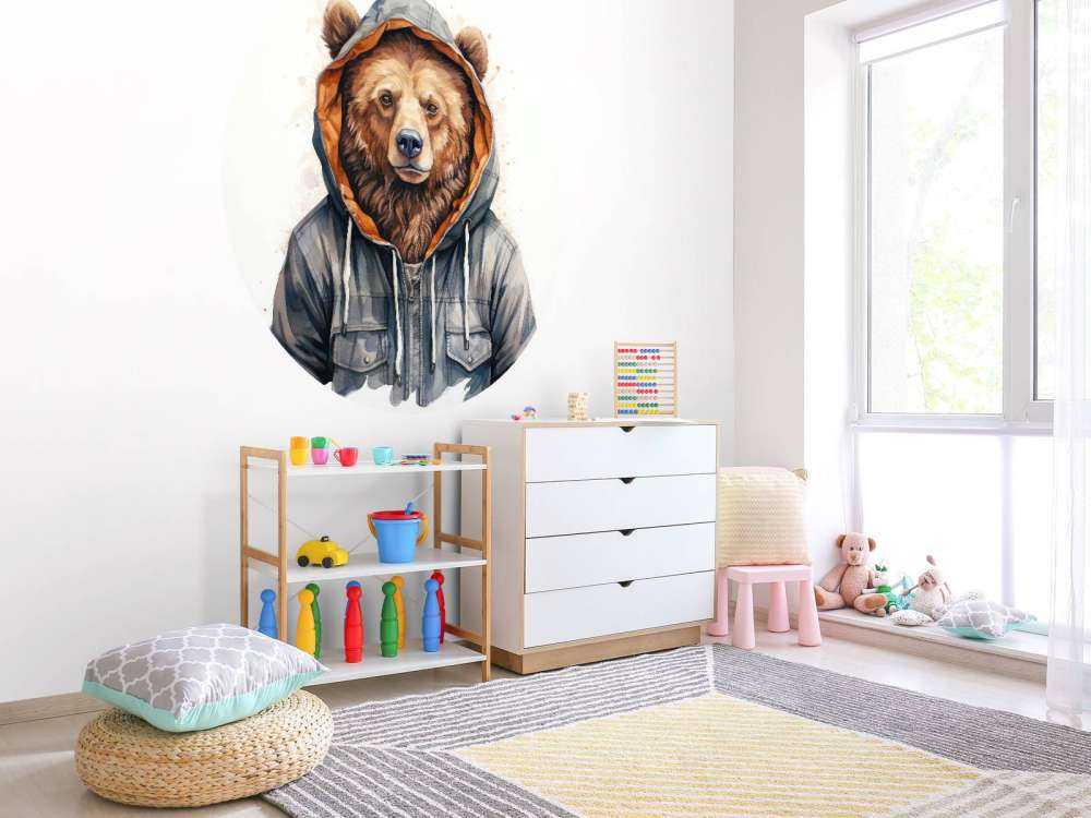 Aquarell-Cartoon-Grizzlybär in einem Hoodie