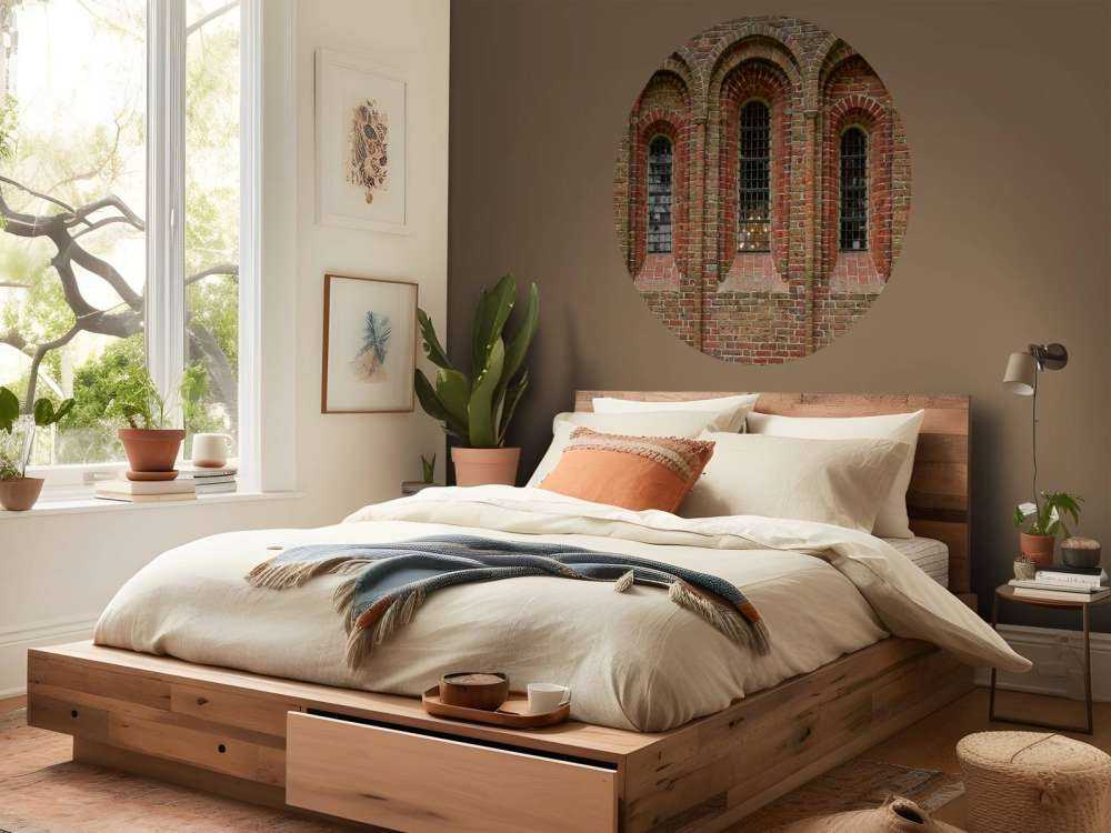 Backsteinmauer mit Bögen und Fenstern