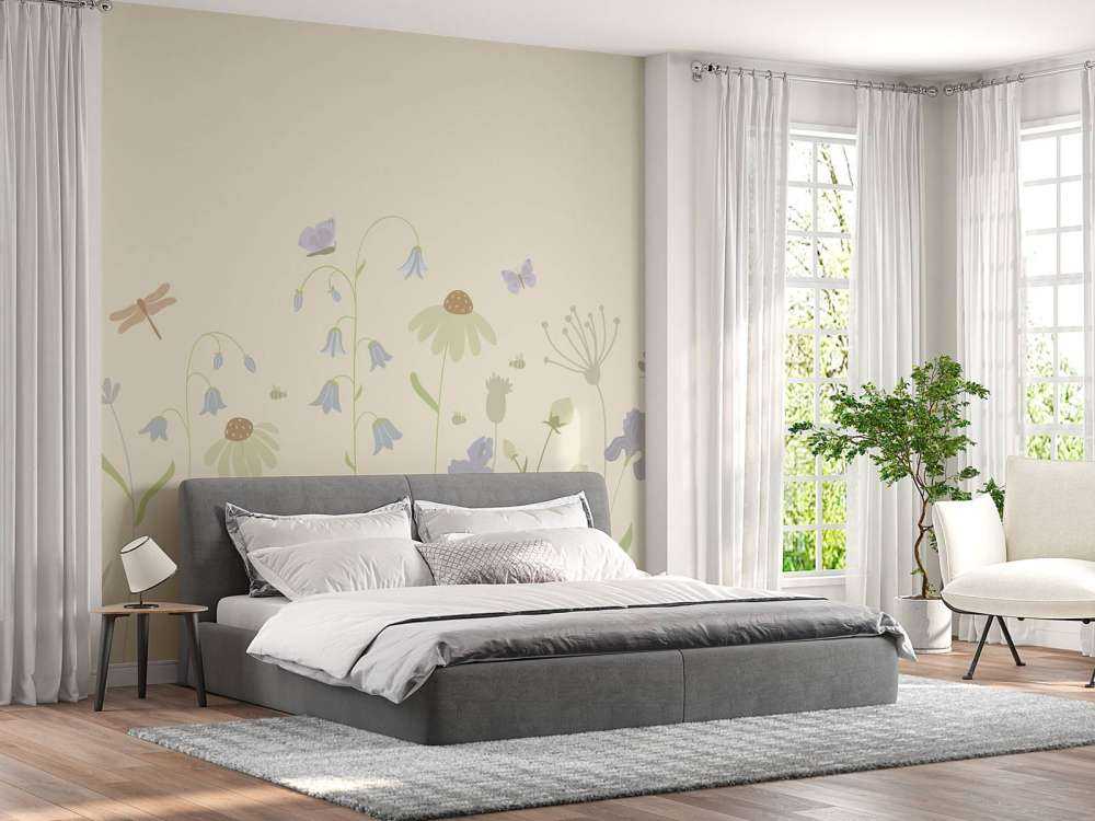 Blumenfeld hoch mit Schmetterlingen Sand, altrosa, grün und flieder