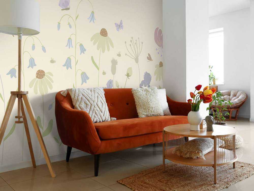 Blumenfeld hoch mit Schmetterlingen Sand, altrosa, grün und flieder