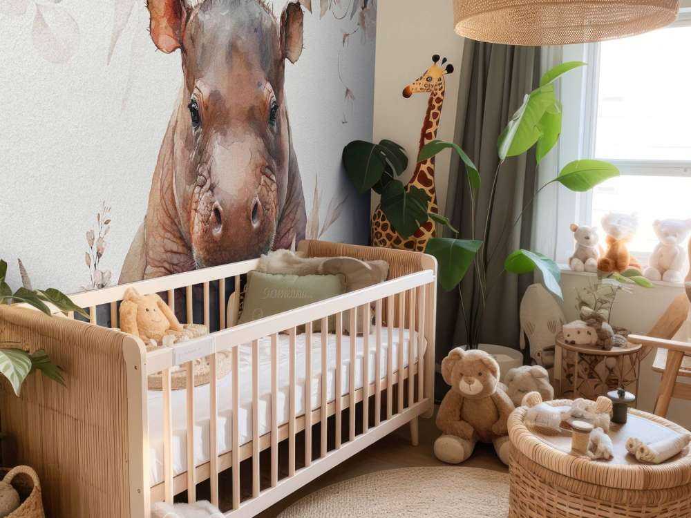 Baby-Nilpferd zwischen den Blättern taupe