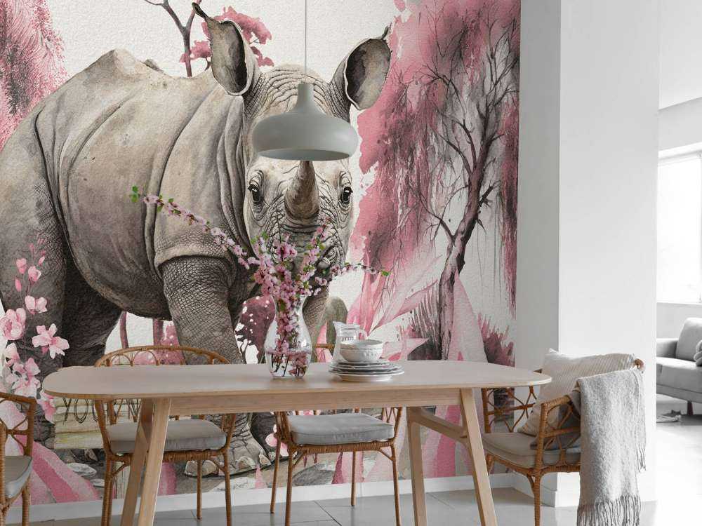 Baby-Nashorn in der Savanne rosa