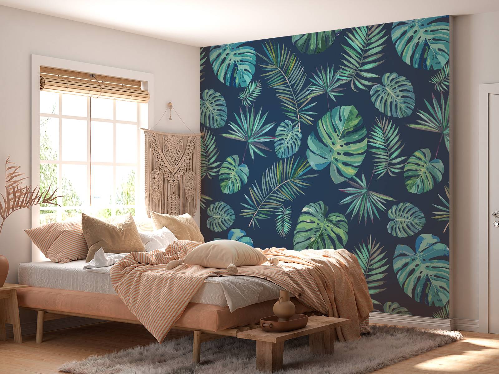 Palmenbltter und Monstera - Fototapete