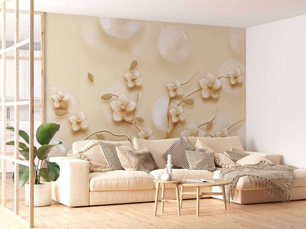 Goldener Zweig mit Blumen