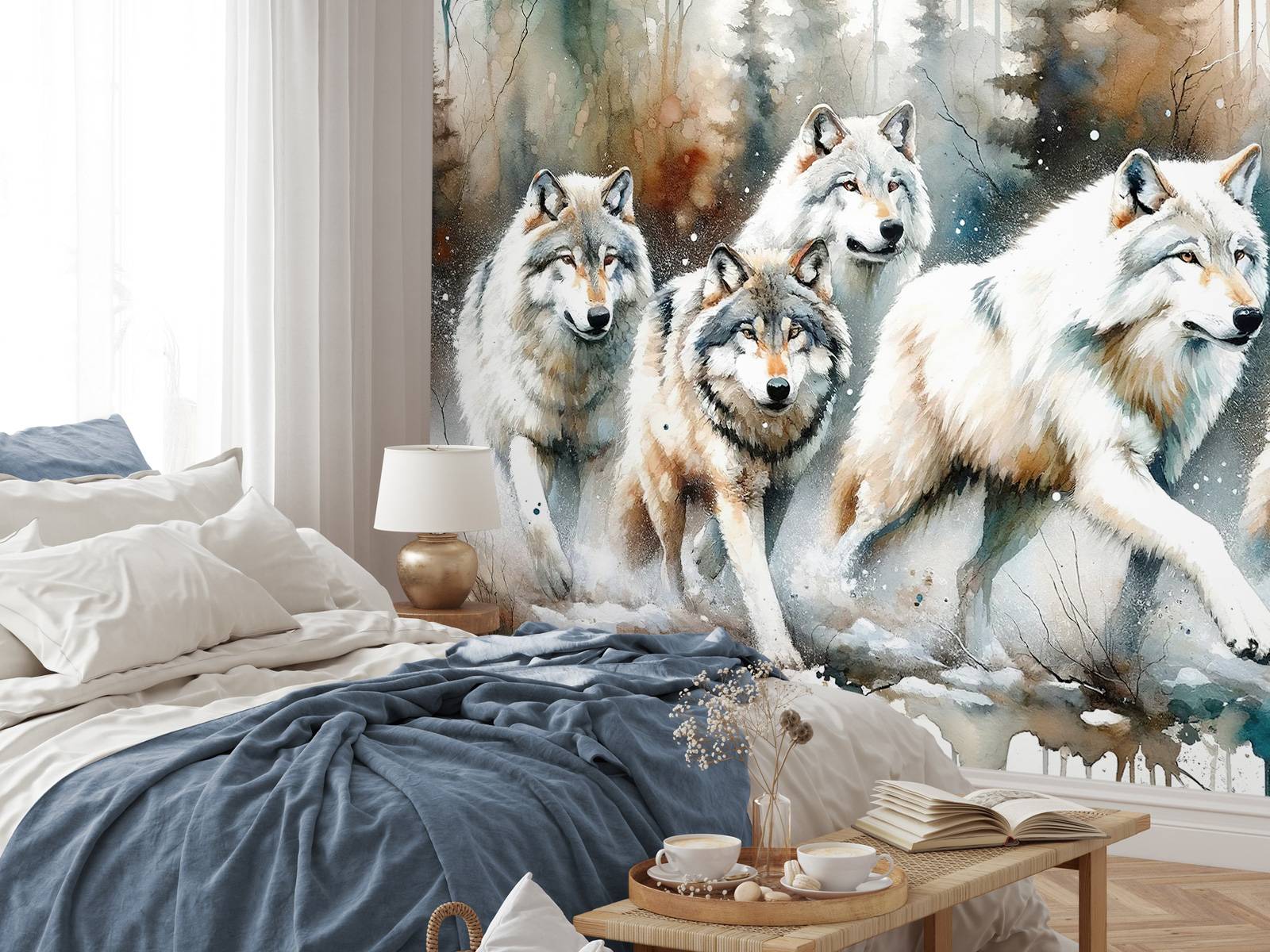 Fototapete - Watercolor Pack of Wolves - Fototapete, image size:1600x1200