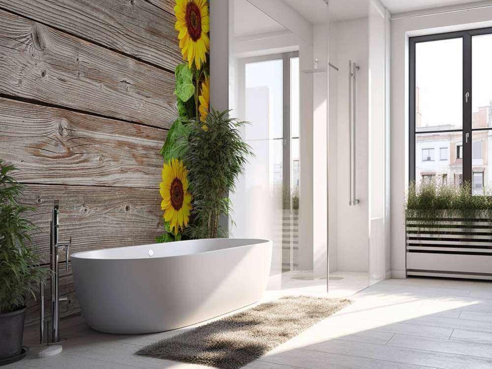 Sonnenblumen und Holz