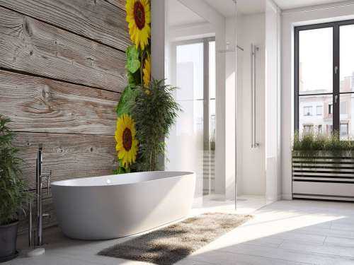 Sonnenblumen und Holz