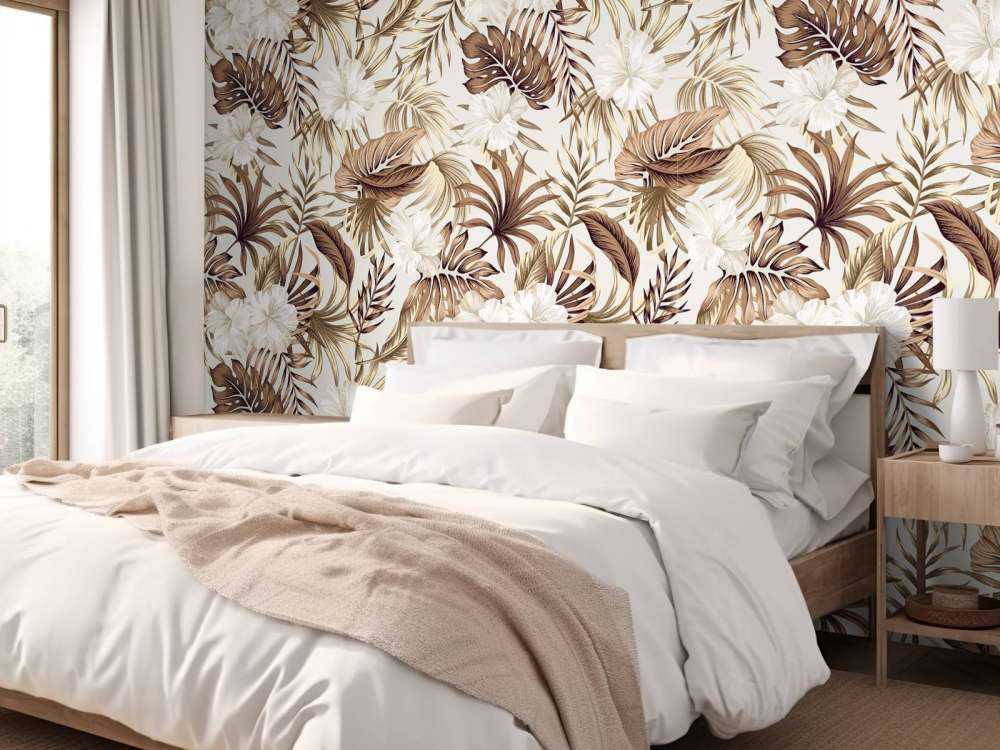 Tropische Blumen, beige