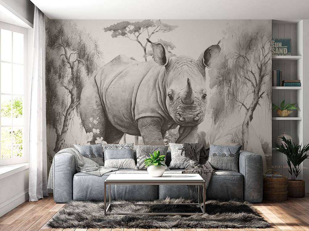 Baby Nashorn in der Savanne beige