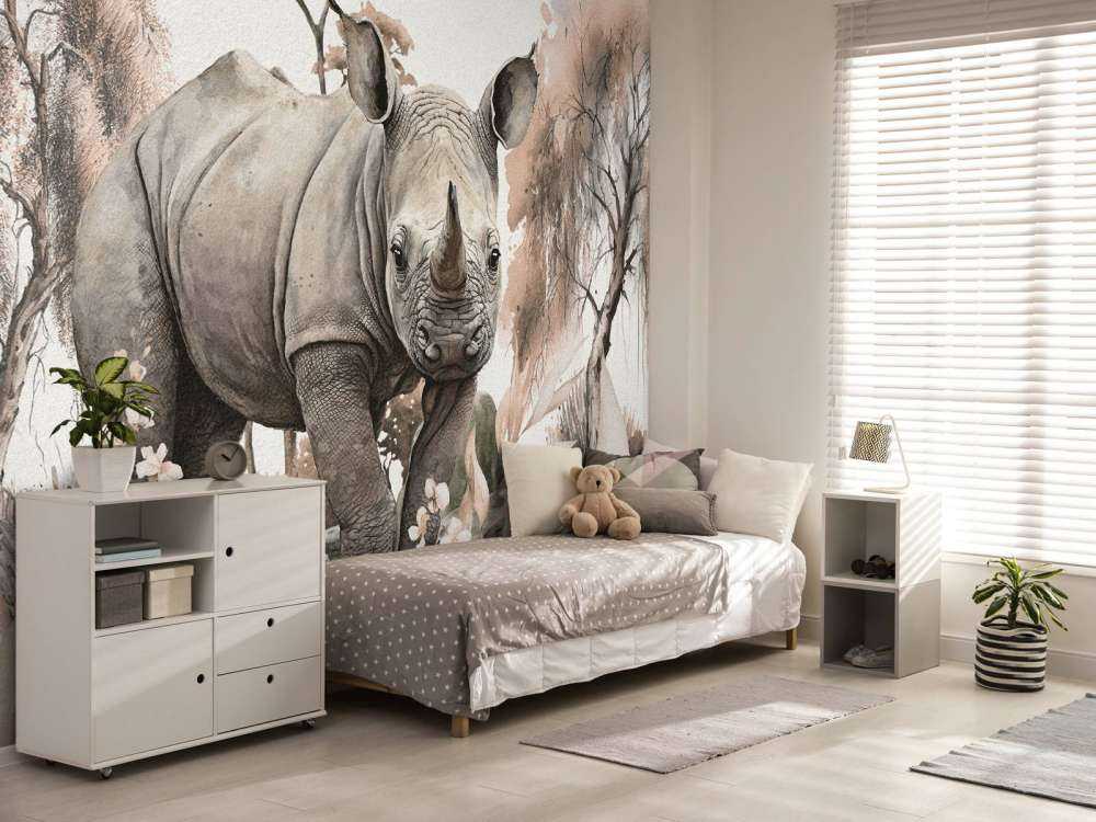 Baby-Nashorn in der Savanne taupe
