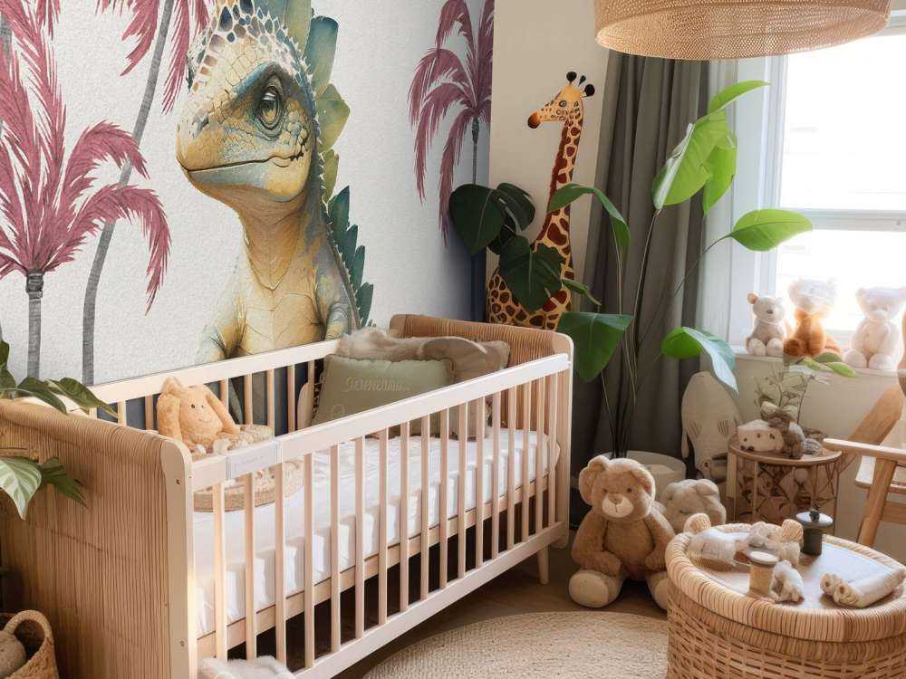 Baby-Stegosaurus im rosa Dschungel