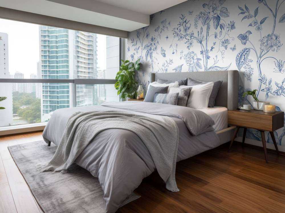 Florale Illustration, blau und weiß