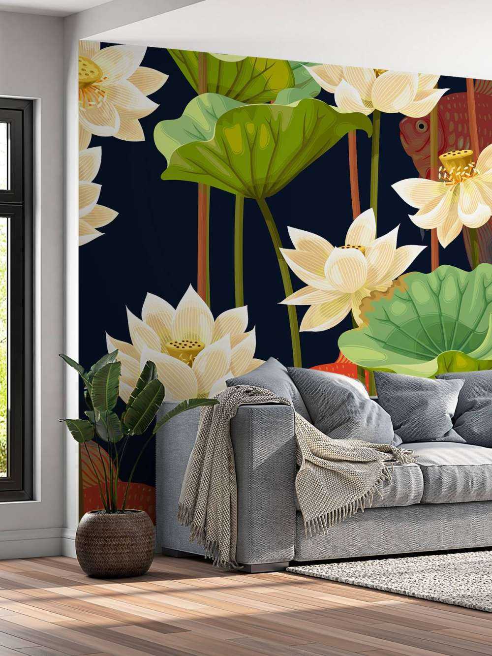 Lotosblumen und Fische