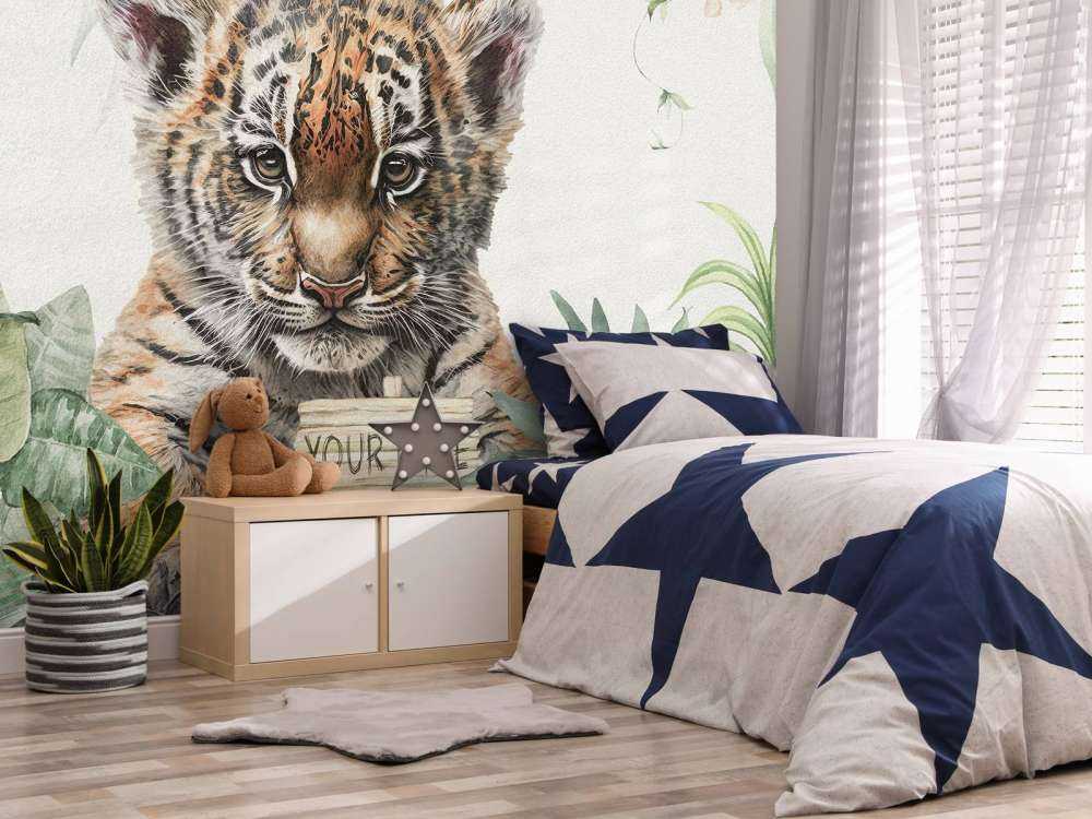 Niedlicher Tiger mit Pflanzen