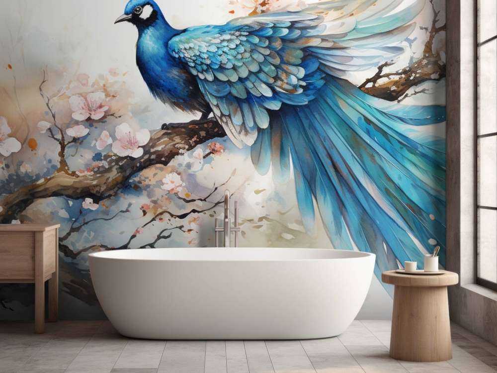 Pfau im Frühlingsnebel