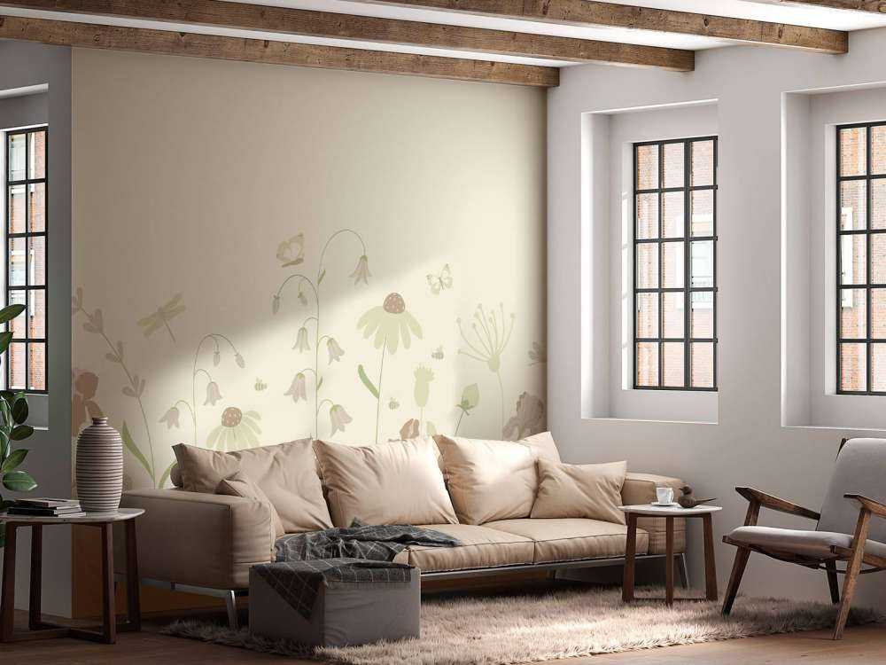 Blumenfeld hoch mit Schmetterlingen Sand mit altrosa