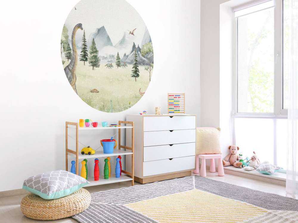 Landschaft mit Dinosauriern in Farbe