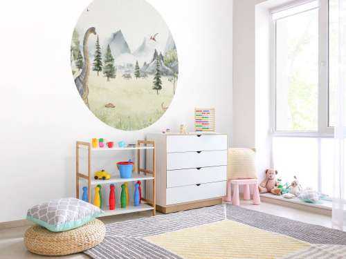 Landschaft mit Dinosauriern in Farbe